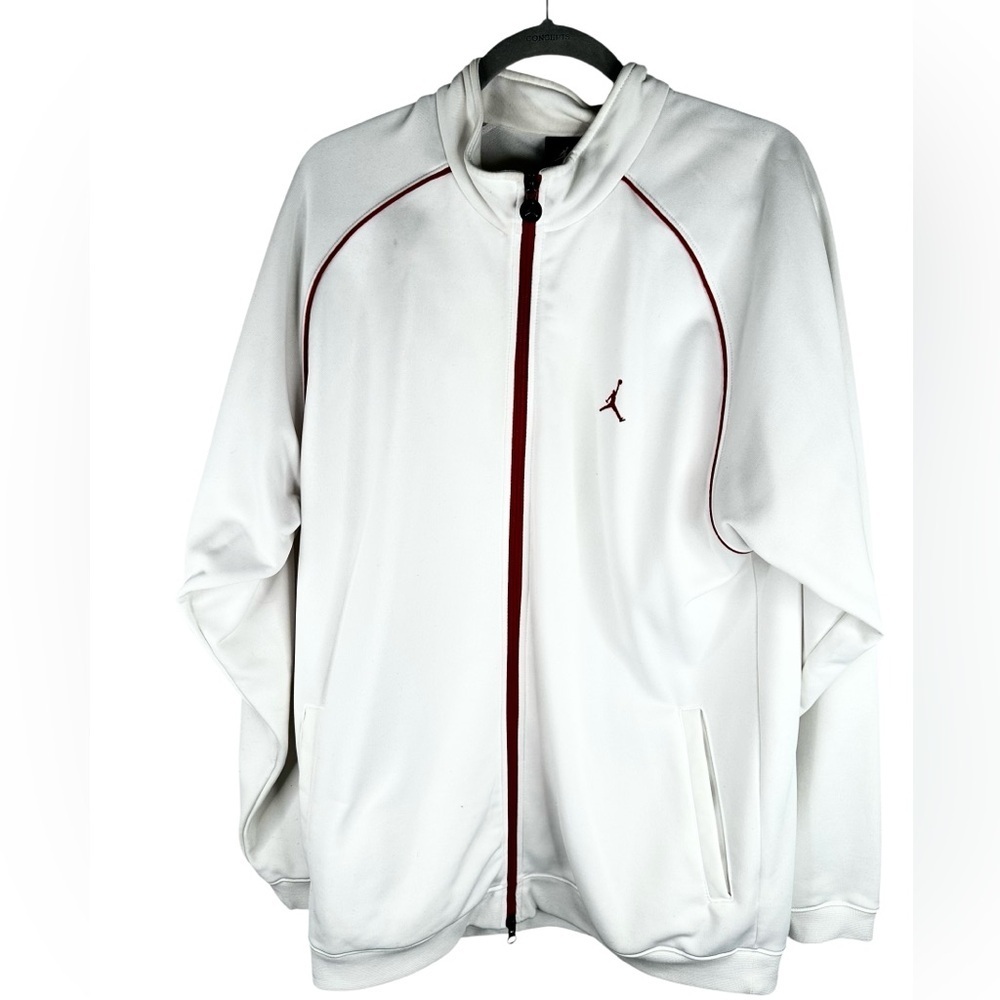 Nike Jordan Men's White Red Trim Full Zip Athletic Track Jacket Size Large
